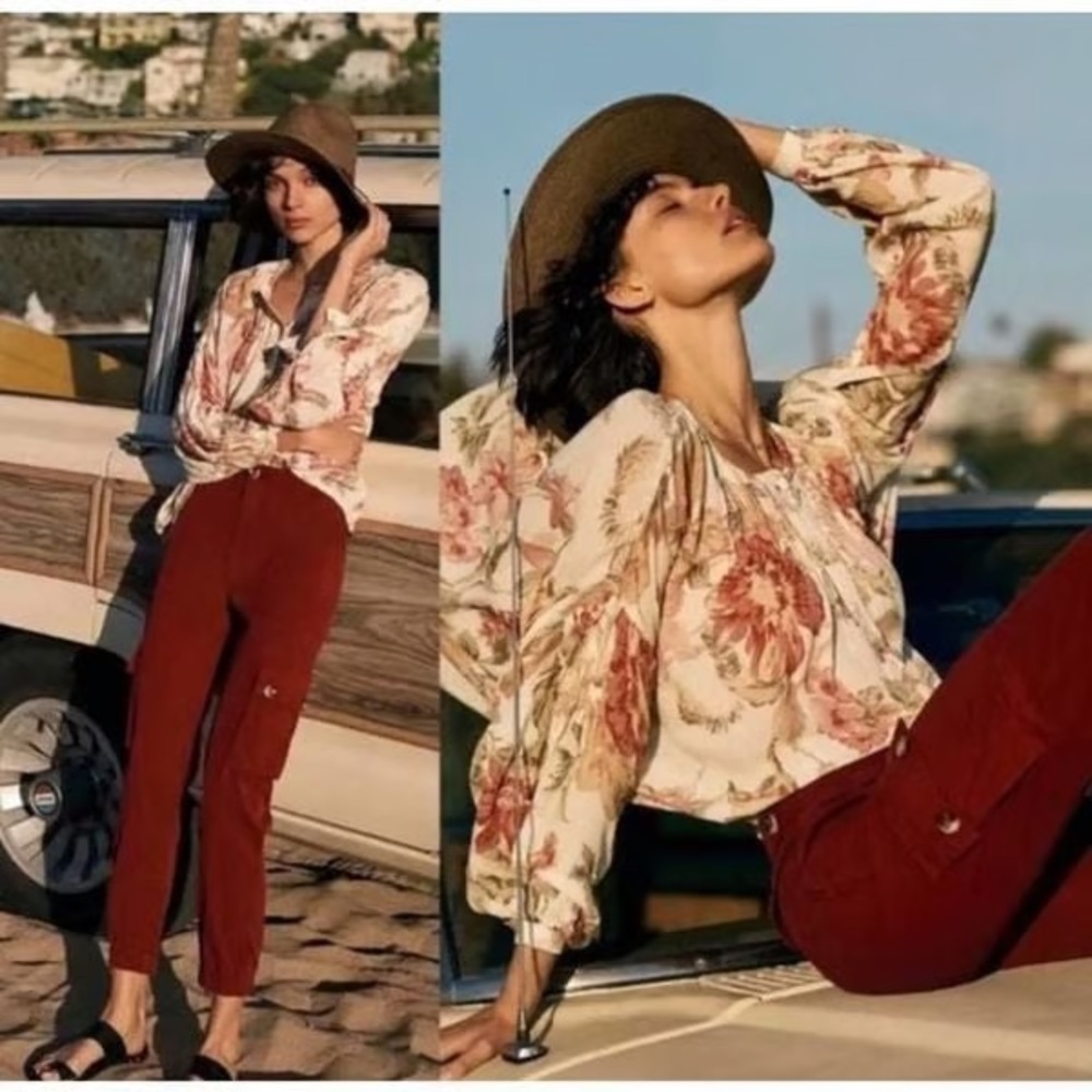 Anthropologie Dallas Carpenter Jogger Cargo High Rise Pants Crimson Red